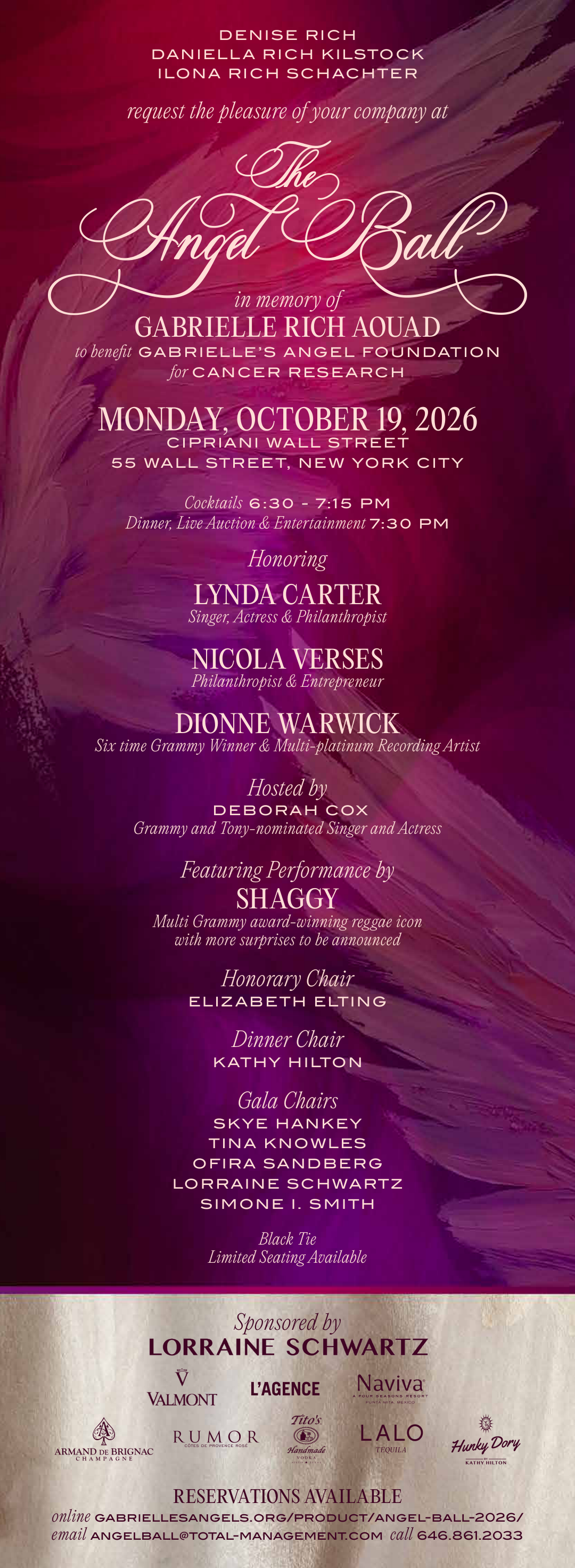 Official Angel Ball 2026 invitation for Monday October 19 at Cipriani Wall Street