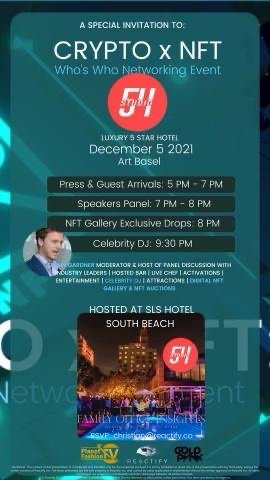 Crypto and NFT Who's Who: Art Basel networking 2021 original event flyer