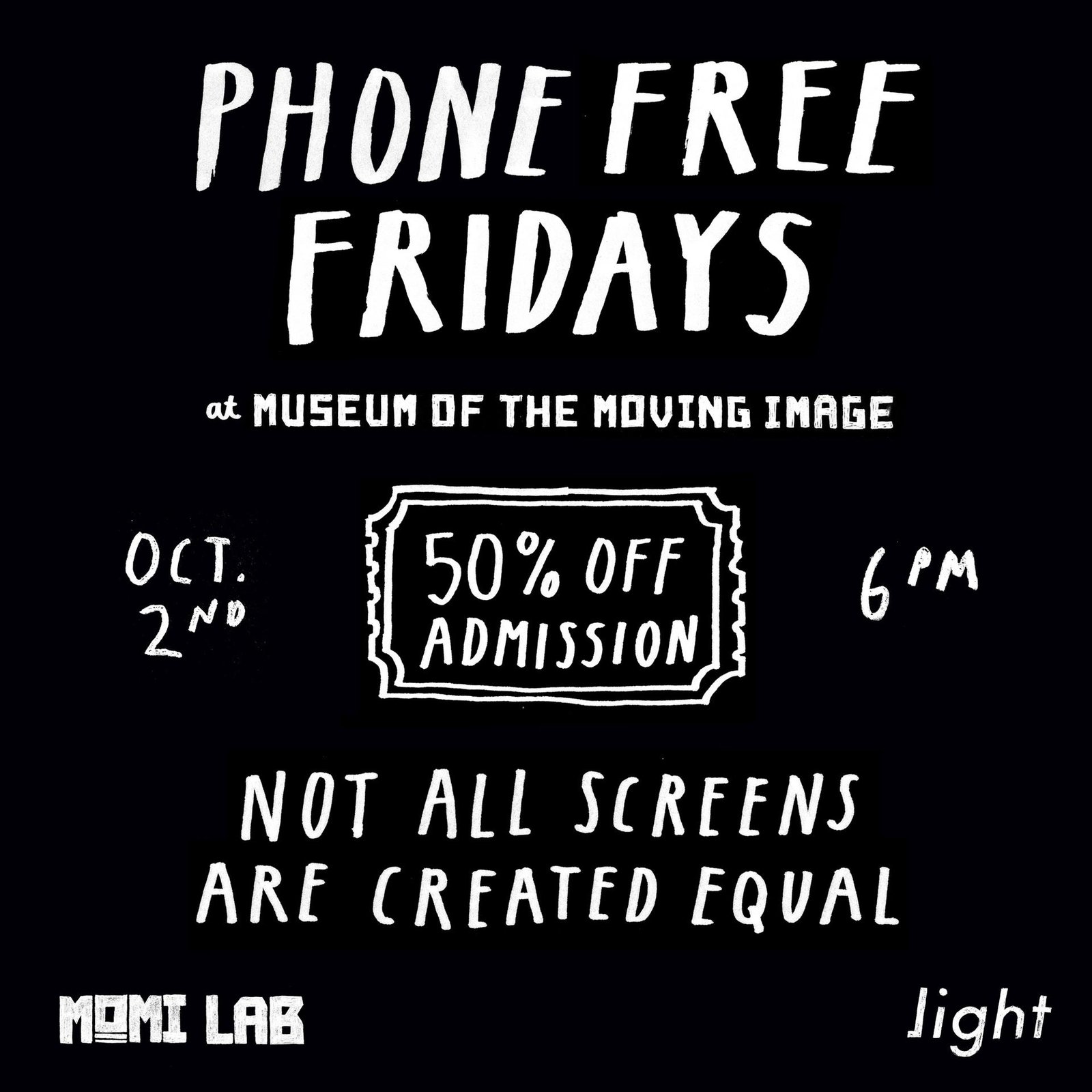 Phone Free Fridays opening reception — original MoMI × Light promotional artwork