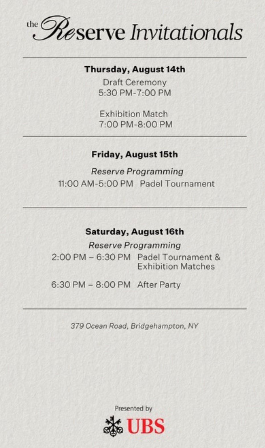 Reserve Hamptons Invitational original event flyer