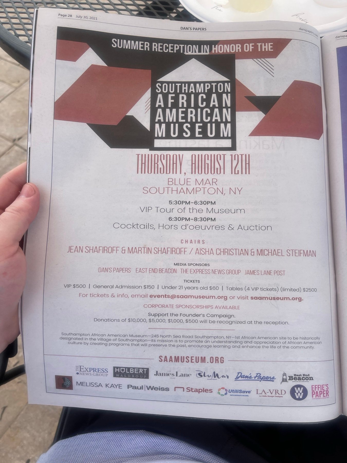 Southampton African American Museum Summer Reception 2021 original event flyer