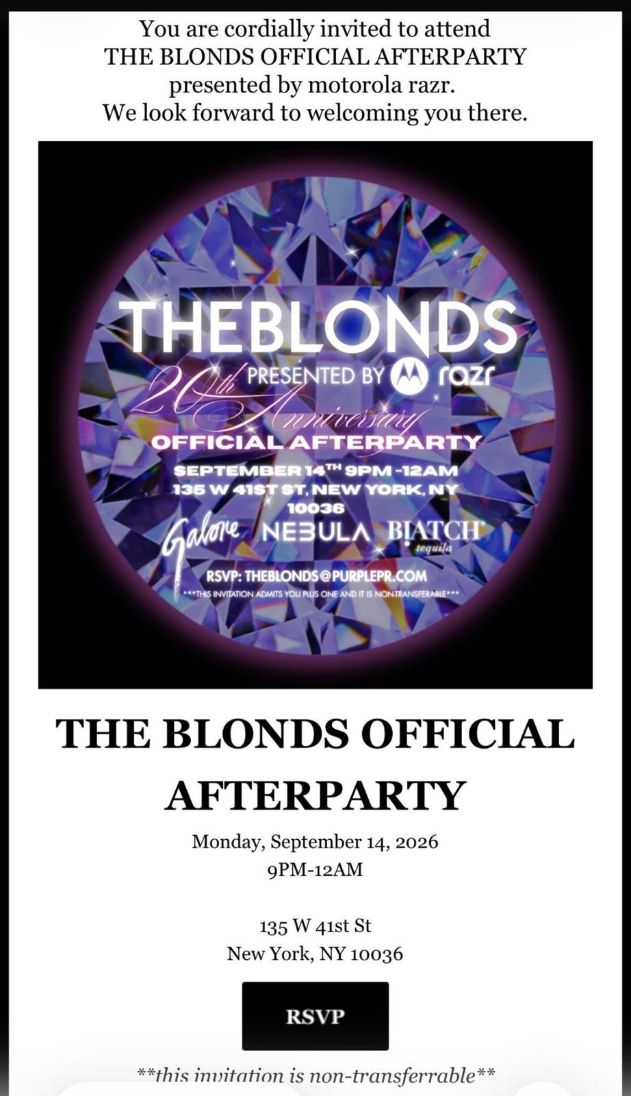 The Blonds’ 20th Anniversary Afterparty — original organizer promotional artwork
