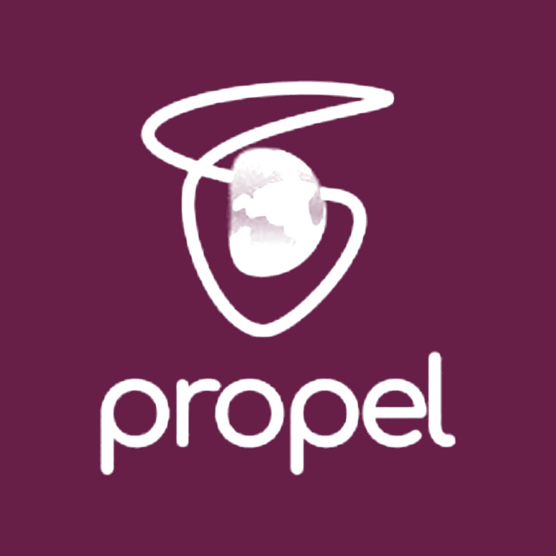 Propel Earth official white identity on its purple background