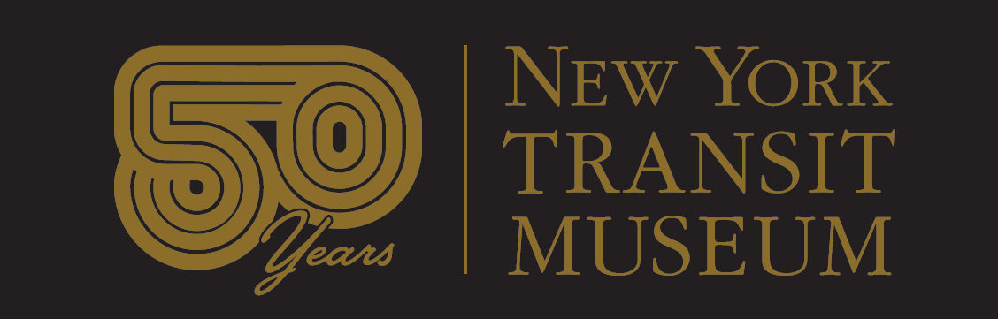 Official New York Transit Museum 50 Years identity in black and gold, linked from the museum’s 2026 gala page