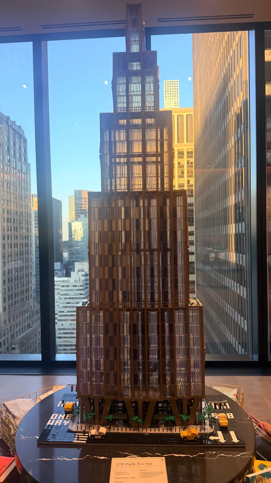 Brick-built model of 270 Park Avenue, with Midtown behind it.