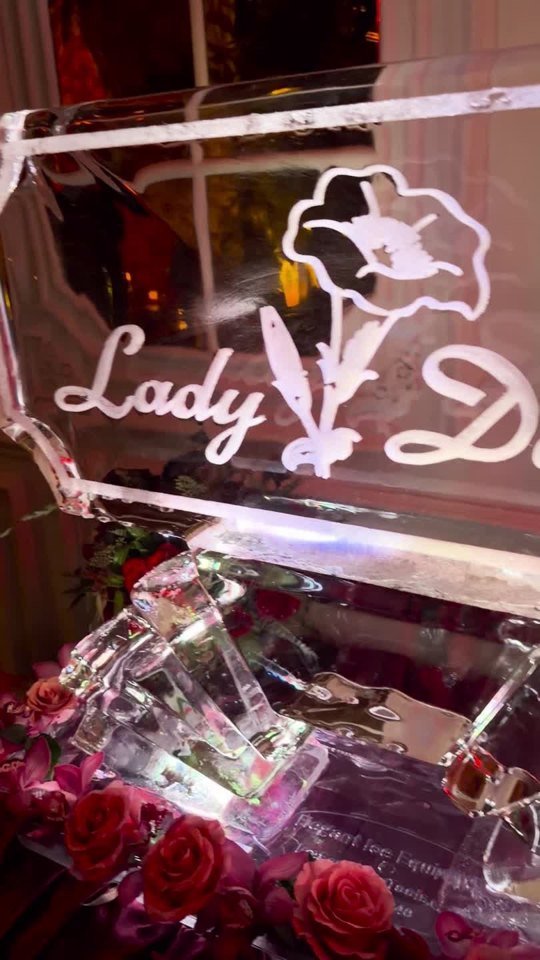 Lady Delilah lettering in the illuminated ice display. Video still.